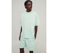 Men's Oversized Gothic Fleur De Lis Applique Washed T-Shirt & Baggy Short Set | Green | Size Large | BOOHOOMAN