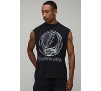 Men's Oversized Grateful Dead Acid Wash License Print Tank | Washed Black | Size X-Large | BOOHOOMAN
