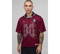 Men's Oversized Grunge Varsity Rhinestone Mesh V Neck T-Shirt | Burgundy | Size 4X-Large | BOOHOOMAN