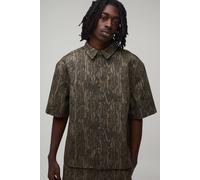Men's Oversized Half Sleeve Abstract Camo Co-ord Shirt | Khaki | Size Medium | BOOHOOMAN