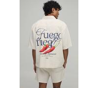 Men's Oversized Half Sleeve Chilli Shirt and Relaxed Short | Natural | Size Medium | BOOHOOMAN