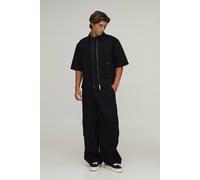 Men's Oversized Half Sleeve OverShirt & Baggy Trouser Cargo Set | Black | Size Large | BOOHOOMAN