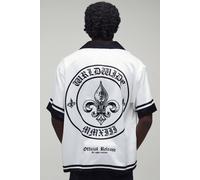 Men's Oversized Half Sleeve Worldwide Border Print Satin Shirt | White | Size X-Small | BOOHOOMAN