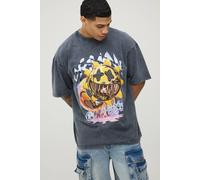 Men's Oversized Heavyweight Face Graphic Washed T-Shirt | Grey | Size 2X-Large | boohooMAN