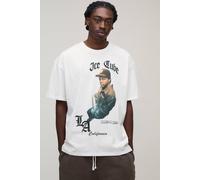 Men's Oversized Ice Cube License Print T-Shirt | White | Size Small | BOOHOOMAN
