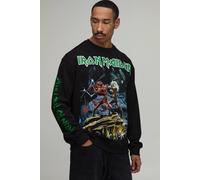 Men's Oversized Iron Maiden License Washed Sweatshirt | Black | Size Large | BOOHOOMAN