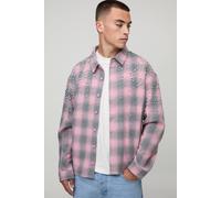 Men's Oversized Jewel Embellished Heavyweight Check Shirt | Pink | Size X-Large | BOOHOOMAN