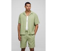 Men's Oversized Jumbo Waffle Revere Shirt and Shorts Set | Sage | Size X-Small | BOOHOOMAN