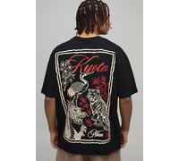 Men's Oversized Kyoto Postcard Large Scale Print T-Shirt | Black | Size Small | BOOHOOMAN