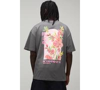 Men's Oversized Kyoto Print T-Shirt | Charcoal | Size 2X-Large | BOOHOOMAN