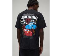 Men's Oversized Lightning McQueen Acid Wash License Print T-Shirt | Black | Size X-Small | BOOHOOMAN