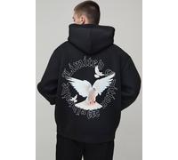 Men's Oversized Limited Edition Dove Bonded Scuba Printed Hoodie | Black | Size X-Small | BOOHOOMAN