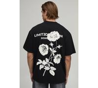 Men's Oversized Limited Edition Floral Graphic T-Shirt | Black | Size 2X-Large | BOOHOOMAN