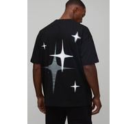 Men's Oversized Man Star Spray Printed T-Shirt | Black | Size 5X-Large | BOOHOOMAN