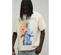 Men's Oversized Megadeth Acid Wash License Print T-Shirt | Ecru | Size X-Small | BOOHOOMAN