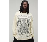 Men's Oversized Megadeth Long Sleeve Acid Wash Reverse Seam License Print T-Shirt | Ecru | Size Medium | BOOHOOMAN