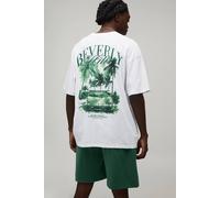 Men's Oversized Neck Beverly Hills Palm Print T-Shirt & Shorts Set | White | Size X-Large | BOOHOOMAN