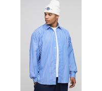 Men's Oversized New York Embroidered Shirt | Blue | Size Small | BOOHOOMAN