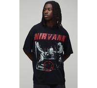 Men's Oversized Nirvana Acid Wash License Print T-Shirt | Washed Black | Size Medium | BOOHOOMAN