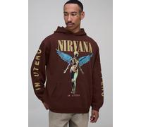 Men's Oversized Nirvana Utero License Print Hoodie | Chocolate | Size X-Small | BOOHOOMAN