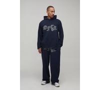 Men's Oversized Of istressed Washed Loopback Hooded Tracksuit | Navy | Size X-Large | BOOHOOMAN