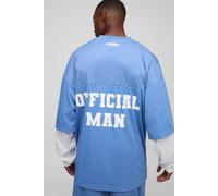 Men's Oversized Official Man Faux Layer Mesh Hockey Top | Blue | Size Large | BOOHOOMAN