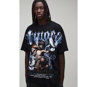 Men's Oversized Over Seams Gothic Print T-Shirt | Black | Size 2X-Large | BOOHOOMAN