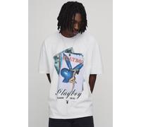 Men's Oversized Playboy Bunny Printed License T-Shirt | White | Size Large | boohooMAN