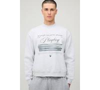 Men's Oversized Playboy Magazine Printed License Sweatshirt | Grey Marl | Size Medium | BOOHOOMAN
