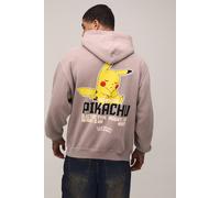 Men's Oversized Pokemon Pikachu License Washed Printed Hoodie | Washed Chocolate | Size 5X-Large | BOOHOOMAN