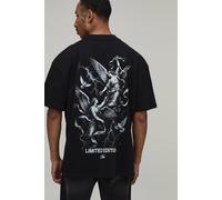 Men's Oversized Renaissance Dove Print T-Shirt | Black | Size 3X-Large | BOOHOOMAN