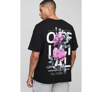 Men's Oversized Rose Print Official T-Shirt | Black | Size Medium | BOOHOOMAN
