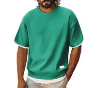 Mens Oversized T Shirt Gym - Waffle Knit T-Shirt Solid Color Crew Neck T-Shirt Casual Loose Fit Summer Shirts Beach Holiday Tshirt Breathable Tee Shirt Soft Tops M-3Xl Green