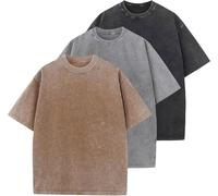 Men's Oversized T-Shirts Cotton Unisex Short Sleeves Casual Loose Wash Solid Basic Tee Tops（Black+Grey+Coffee-2XL）