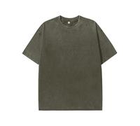 Men's Oversized T-Shirts Cotton Unisex Short Sleeves Casual Loose Wash Solid Basic Tee Tops（TArmy Green-L）