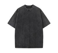 Men's Oversized T-Shirts Cotton Unisex Short Sleeves Casual Loose Wash Solid Basic Tee Tops（TBlack-M）