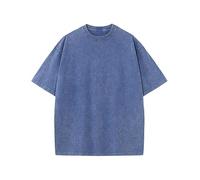 Men's Oversized T-Shirts Cotton Unisex Short Sleeves Casual Loose Wash Solid Basic Tee Tops（TBlue-S）