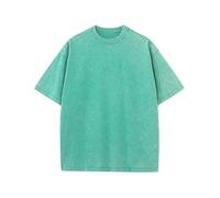 Men's Oversized T-Shirts Cotton Unisex Short Sleeves Casual Loose Wash Solid Basic Tee Tops（TGrass Green-S）