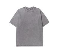 Men's Oversized T-Shirts Cotton Unisex Short Sleeves Casual Loose Wash Solid Basic Tee Tops（TGrey-M）