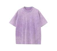 Men's Oversized T-Shirts Cotton Unisex Short Sleeves Casual Loose Wash Solid Basic Tee Tops（TPurple-S）