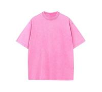 Men's Oversized T-Shirts Cotton Unisex Short Sleeves Casual Loose Wash Solid Basic Tee Tops（TRose red-XL）