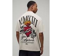 Men's Oversized Tattoo Renaissance Print T-Shirt | Stone | Size X-Large | BOOHOOMAN