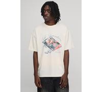 Men's Oversized The Legendary Playboy Printed License T-Shirt | Ecru | Size Small | boohooMAN