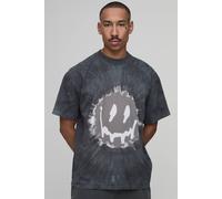 Men's Oversized Tie Dye Smiley Face Print T-Shirt | Black | Size X-Small | BOOHOOMAN