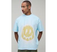 Men's Oversized Tie Dye Smiley Face Print T-Shirt | Blue | Size Small | BOOHOOMAN