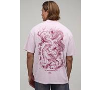 Men's Oversized Tiger and Dragon Graphic Washed T-Shirt | Pink | Size Large | BOOHOOMAN