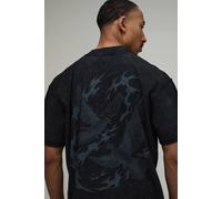 Men's Oversized Tonal Dove Print Exposed Seam T-Shirt | Washed Black | Size 3X-Large | BOOHOOMAN