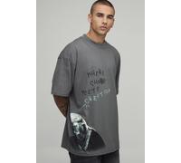 Men's Oversized Travis Scott License Printed T-Shirt | Charcoal | Size 4X-Large | BOOHOOMAN