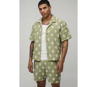 Men's Oversized Tufted Woven Shirt & Relaxed Short Set | Sage | Size 3X-Large | boohooMAN