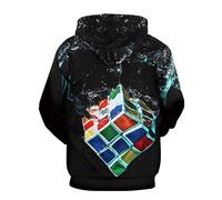 Mens Oversized Ulgy Sweatshirts Fashion 3D Printed Plus Size Long Sleeve Hooded Pullover Tops Regular Fit Casual Coat Hoodies Jacket Rubik'S Cube Motif Sweatshirts Collision Splicing Top